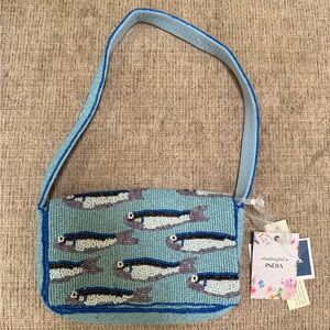 Made In india Viral Sardine Blue Beaded Fish  Patterned Handcrafted Shoulder Bag